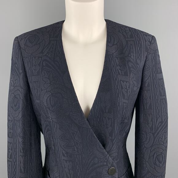 GIORGIO ARMANI Size 0 Navy Jacquard V Neck Jacket - Picture 2 of 7
